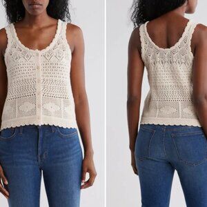 DESIGN HISTORY Open Knit Button Up Tank Top Womens Sz XL Off White